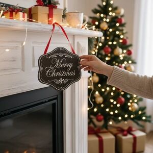 Kurt S. Adler Merry Christmas Sign Black NWT Rustic Chalkboard